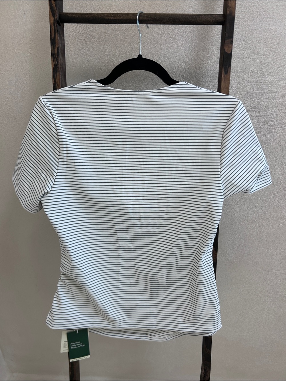 HALARA Queen Anne neckline White and Black Striped Twist-Front Crop Top - Picture 2 of 4